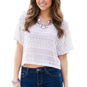 Aerie Tee Shirt Layers Dainty Women Large 2010s Crochet Lace Soft Cotton Beige